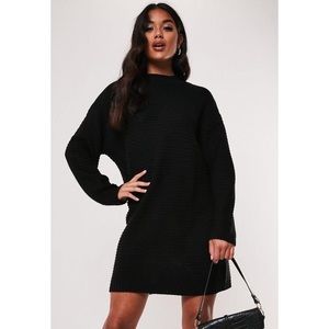 Black High Neck Ribbed Knitted Dress